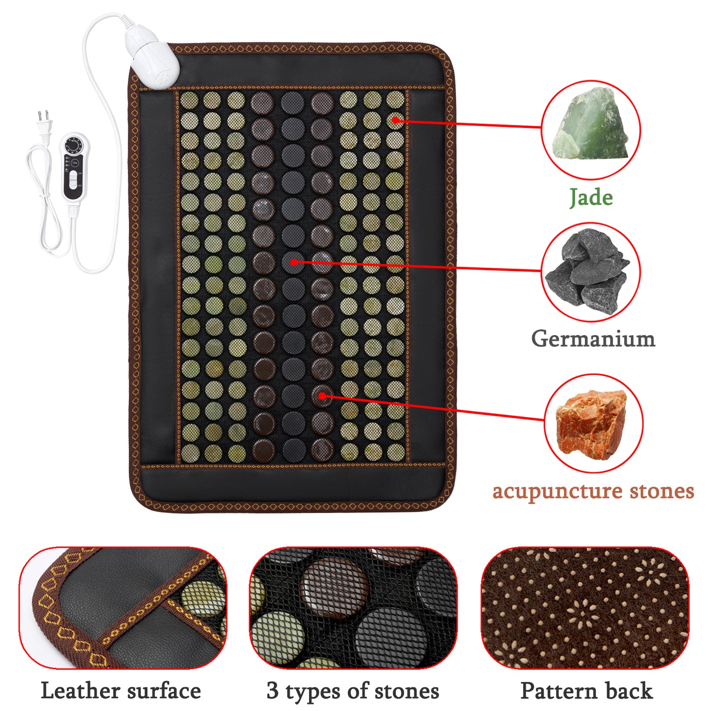 Far Infrared Heating Pad, Natural Jade and 2 Different Tourmaline Heating Pad, Electric Heating Pads for Back Neck Shoulders and Abdomen, Auto Shut Off Function (30.7" X 20.8")